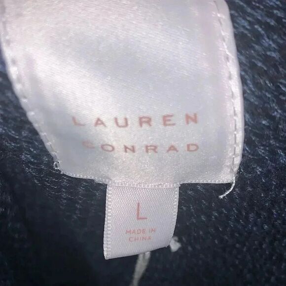 Lauren Conrad Blue Knitted Cold Shoulder V-Neck Long Sleeve Sweater - Picture 3 of 3